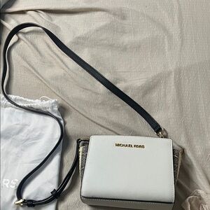 Michael Kors White Crossbody with Black Strap and Snake-Print Sides